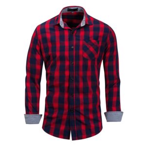 Men’s Casual Plaid Buttons Up Red and Black Long Sleeve Shirts