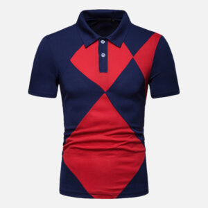 Men’s Contrast Color Splice Turn Down Collar Short Sleeve Golf Shirts