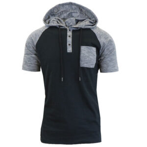 Men’s Hit Color Front Pocket Short Sleeve Hooded T-shirt