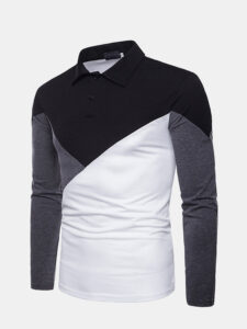 Men’s Patchwork Henry Collar Slim Long Sleeve Golf Shirts