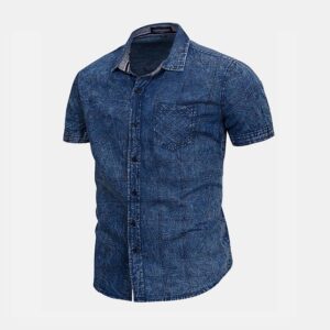 Men’s Casual Chest Pocket Plaids Denim Shirts