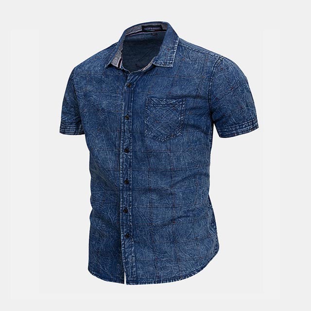 Men’s Casual Chest Pocket Plaids Denim Shirts