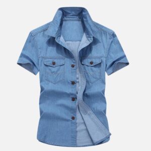 Men’s Denim Turn Down Collar Short Sleeve Loose Shirts