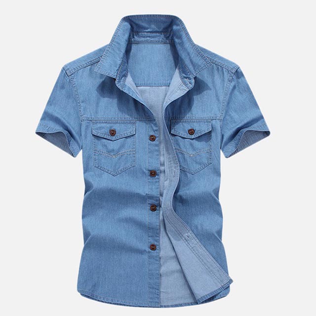 Men’s Denim Turn Down Collar Short Sleeve Loose Shirts