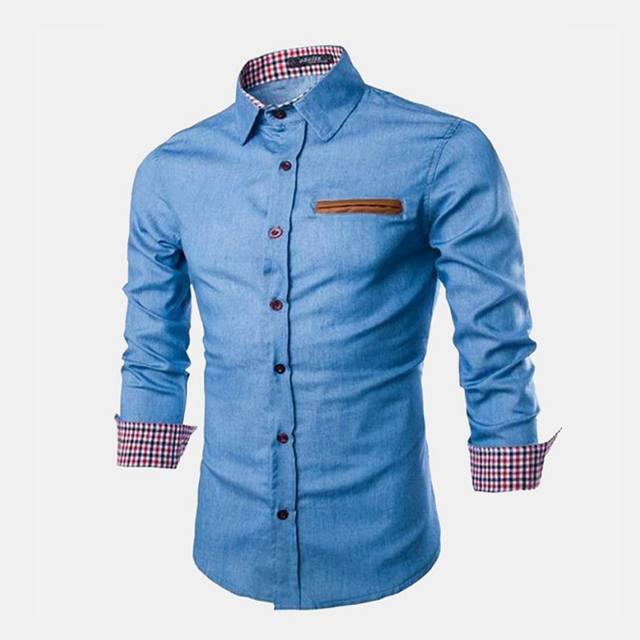 Denim Washed Slim Fit Long Sleeved Casual Dress Shirts
