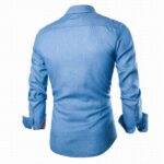 2 477 Denim Washed Slim Fit Long Sleeved Casual Dress Shirts