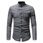 Men’s Denim Single Breasted Striped Long Sleeve Shirts