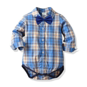 Baby Cotton Plaid Triangular Romper With Bow Tie