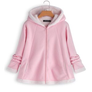 Girls Casual Warm Hooded Zipper Pocket Long Sleeve Fleece Coats