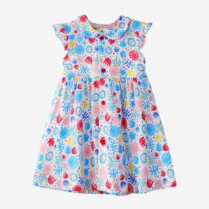 Girl’s Flying Sleeves Floral Print Light Blue Casual Dress