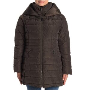Women’s Faux Fur Accented Velvet Trimmed Bibbed Puffer Coat
