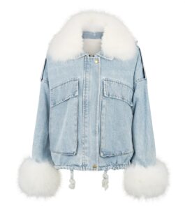 Women’s Cameo Rose Blue Faux Fur Trim Denim Jacket