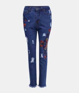 Women’s Casual Embroidered Hollow Middle Waist Jeans