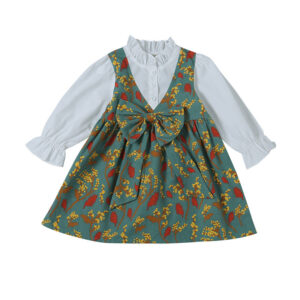 Girl’s Printed Bow Long Sleeve Princess Dress