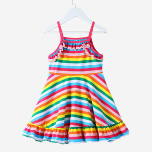 Girl’s Rainbow Colorful Striped Print Sleeveless Dress