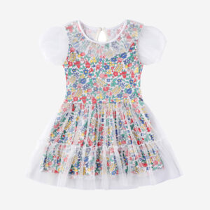 Girl’s Tulle Spliced Floral Printed Princess Dress