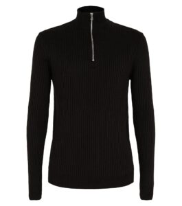 Mens Black Ribbed Muscle Fit Half Zip Jumper sweater