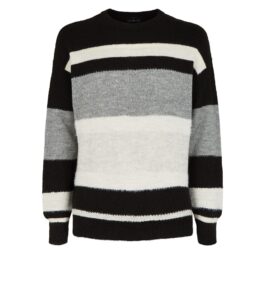 Men’s Black Stripe Fluffy Knit Jumper