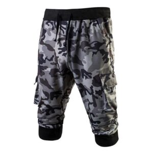 Men’s Camo Printing Knitted Drawstring Zipper Pocket Casual Sport Shorts