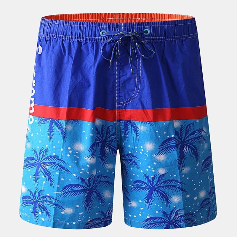 Men’s Color Block Tropical Plant Print Board Shorts