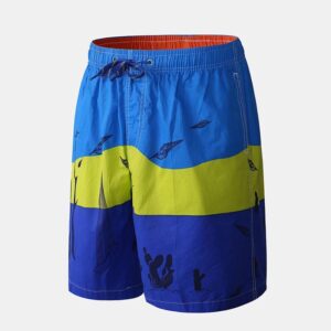 Mens Cotton Funny Print Color Block Board Shorts Men's Casual Shorts