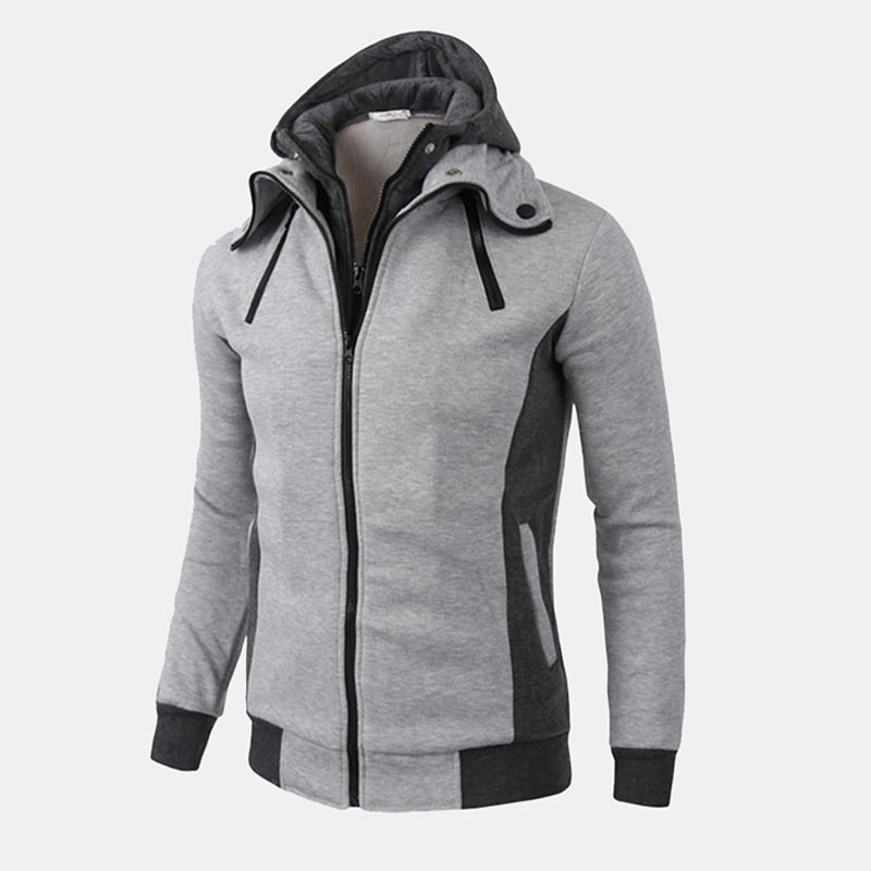 Mens Fake Two Pieces Tops Zip Up Hoodie hoodie