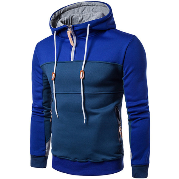 Men’s Hit Color Front Zipper Fashion Casual Hoodie