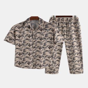 Men’s Leaf Print Pajamas Sets