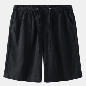 Mens Linen Breathable Solid Color Drawstring Casual Shorts Men's Casual Shorts