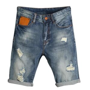 Men’s Retro Biker Loose Thin Holes Ripped Jeans Shorts