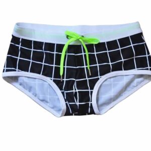 Men’s Sexy Striped Grid Bright Drawstring Swimwear