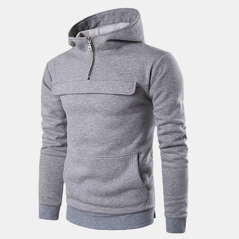 Men’s Solid Color Front Zipper Fashion Sport Hoodie