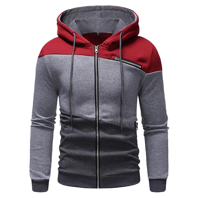 Men’s Stitching Drawstring Zipper Design Hoodie