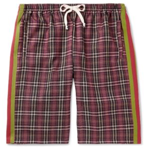 Men’s Wide-Leg Striped Checked Cotton Drawstring Shorts