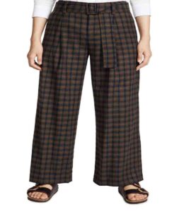 Women’s Belted Plaid Wide Leg Pants