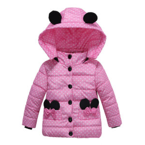 Girls & Boys Cute Ears Dot Print Hooded Autumn Winter Coat