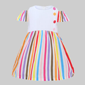 Girl’s Colorful Striped Print Short Sleeves Dress