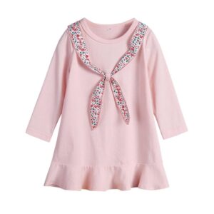 Girls Crew Neck Long Sleeve Patchwork Dress Childrens Dress