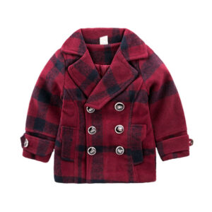 Girls Cute Lattice Woolen Button Winter Coat