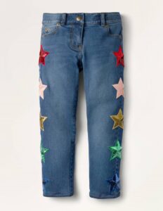 Girls Embellished Sequin Star Jeans – Mid Vintage Denim Sequins
