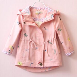 Girls Floral Embroidered Autumn Winter Jackets Trench Coats Hoodie Outwears