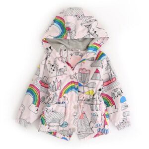 Girls Rainbow Print Coats Outerwear Kids Hooded Jackets Children Clothes