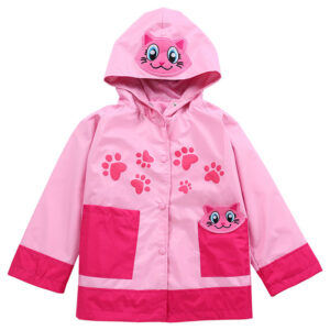 Girls Waterproof Cat Pattern Trench Coat