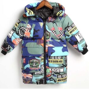 Girl’s and Boy’s Cartoon Print Winter Thicken Warm Hooded Down Jackets