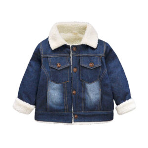 Toddler Boy Girl Winter Coat Plush Thicken Lapel Denim Jacket
