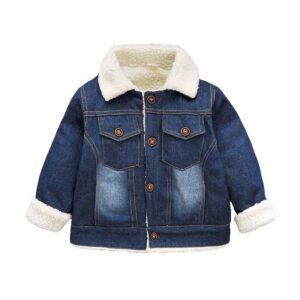 Toddler Boy Girl Winter Coat Plush Thicken Lapel Denim Jacket